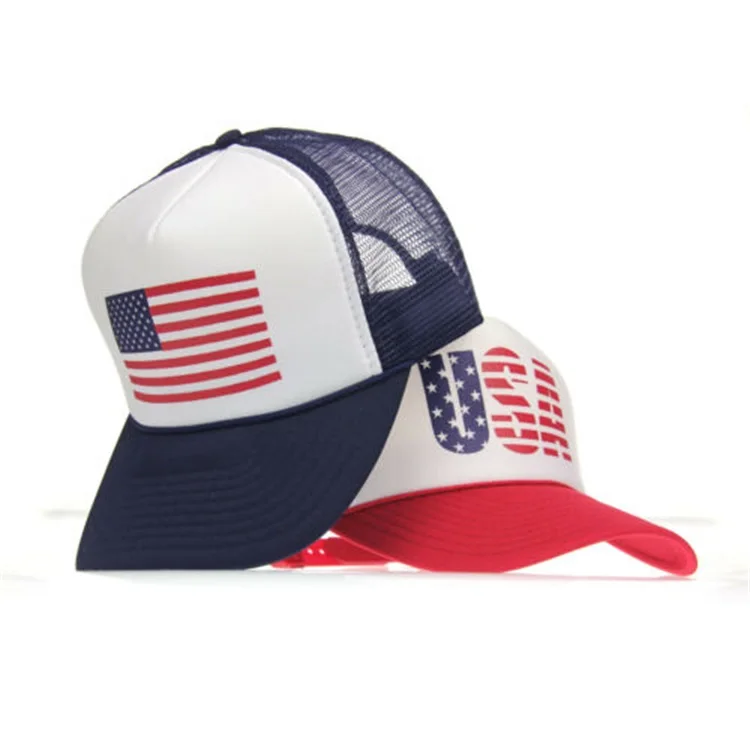 Custom logo embroidery silk screen printing American flag foam trucker hat caps