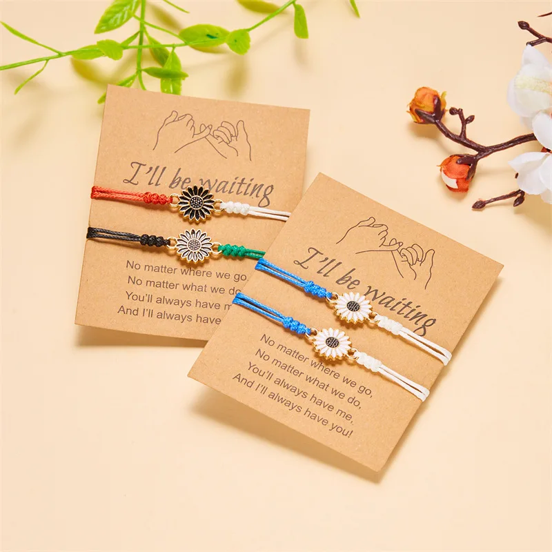 Hot selling custom bracelet Wish card Fashion Gold Daisies two-color string string friendship totwoo couple braceletset homme
