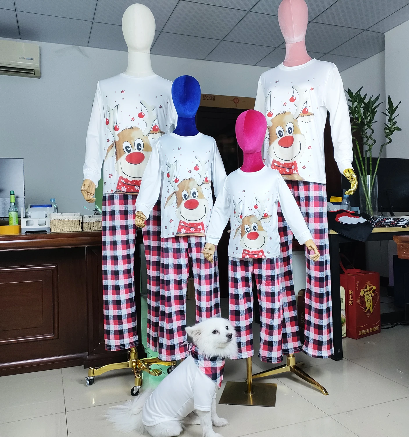 New Christmas Elk Printed Parent-child Long Sleeve Pajamas Knitted Cotton Homewear Pajamas Set A large number of stocks