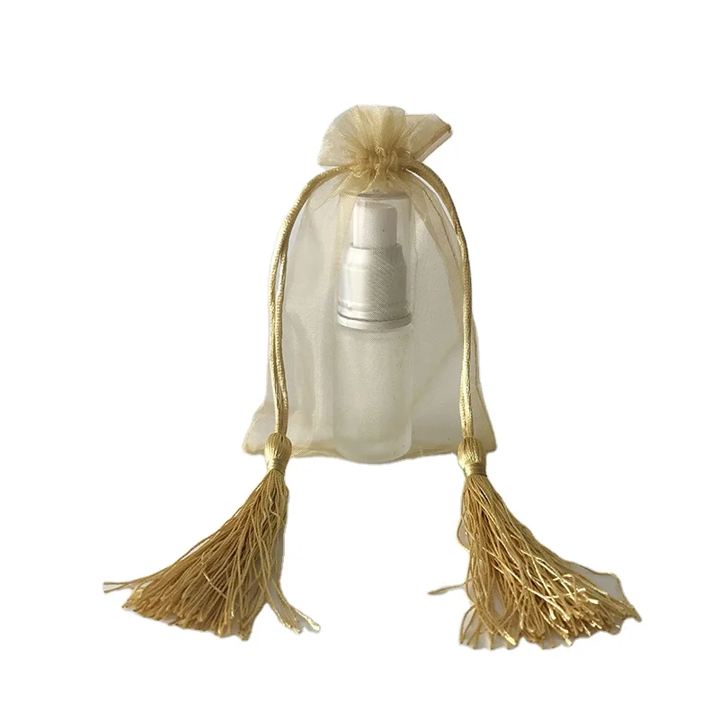 Custom Logo 4x6 Inches golden drawstring organza Perfume Bottle bags with tassels