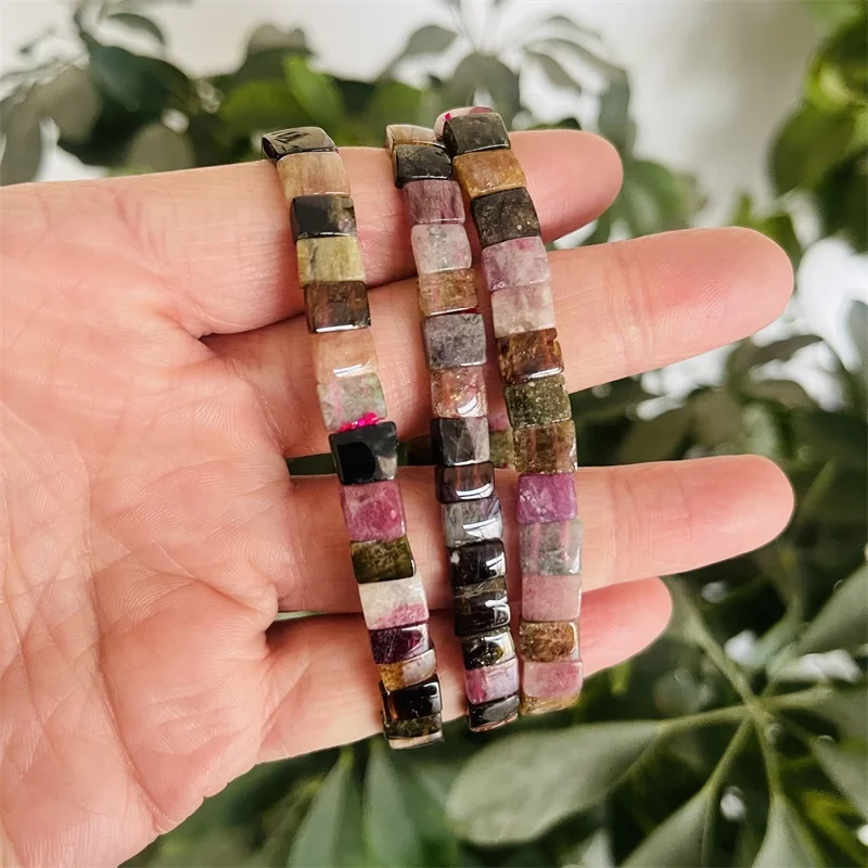 Bulk wholesale High Quality Natural Stone Wide Bracelet colorful Tourmaline Bracelets