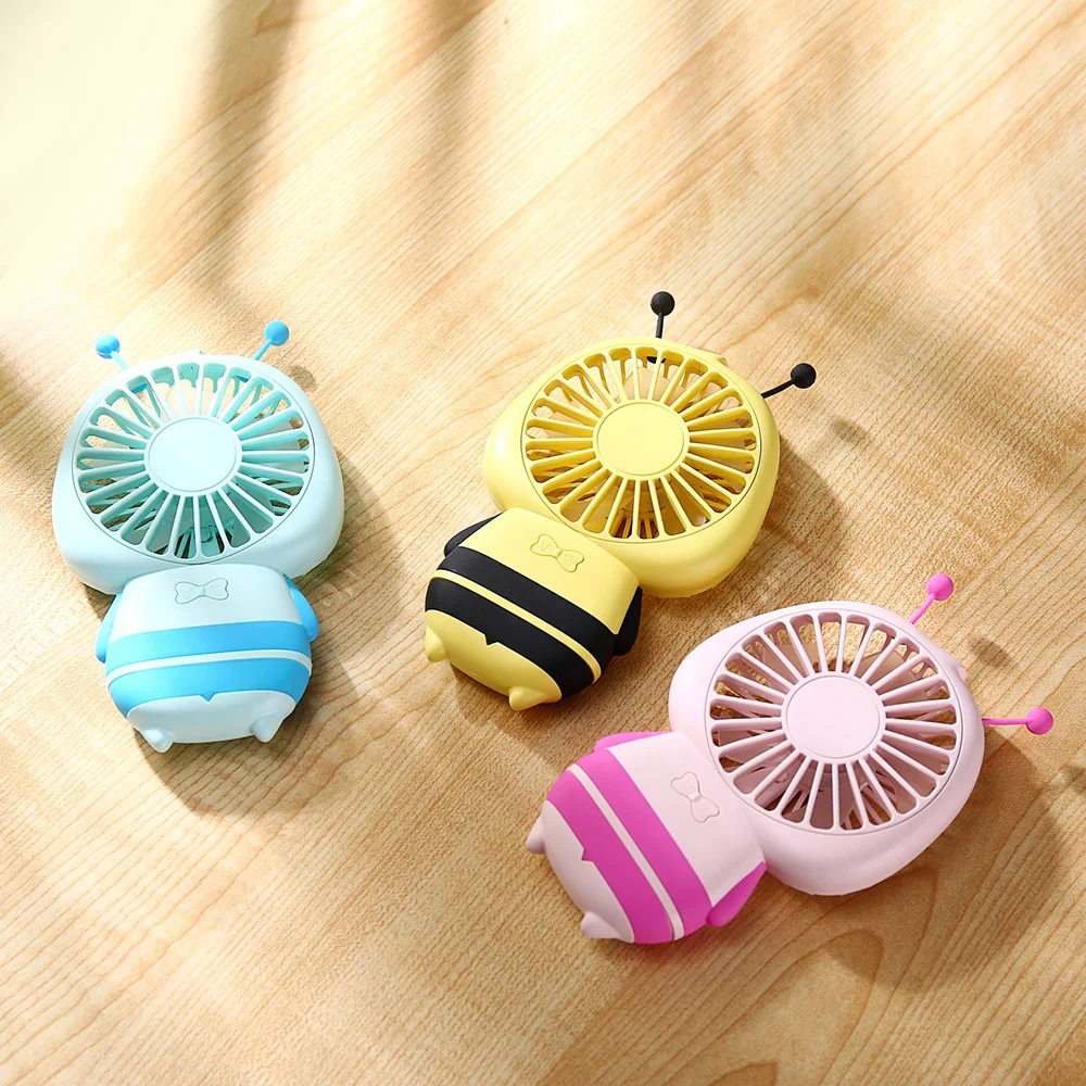 Newest Cute Bee Design 3 Speed Personal Small USB Fan Portable Rechargeable Battery Handheld USB Mini Fan with LED Light