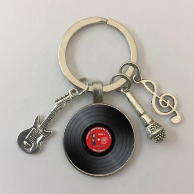 Simple classic style vinyl record retro phonograph record dome glass keychain music couple gift