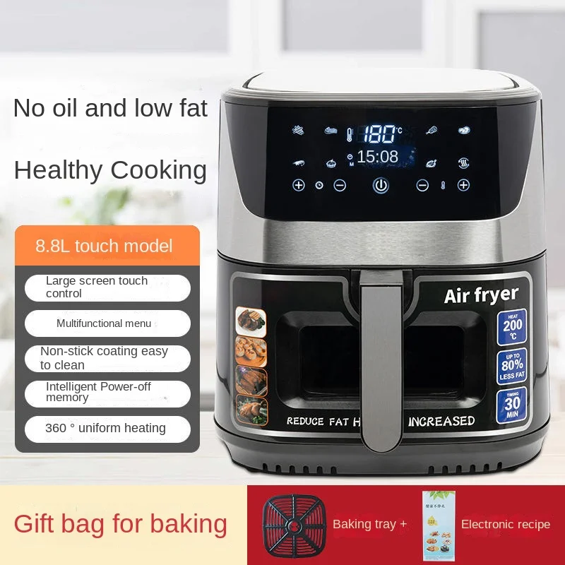 8L stainless steel air fryer without oil digital mechanical control with viewing window Oil Free Cooker Air Fryer