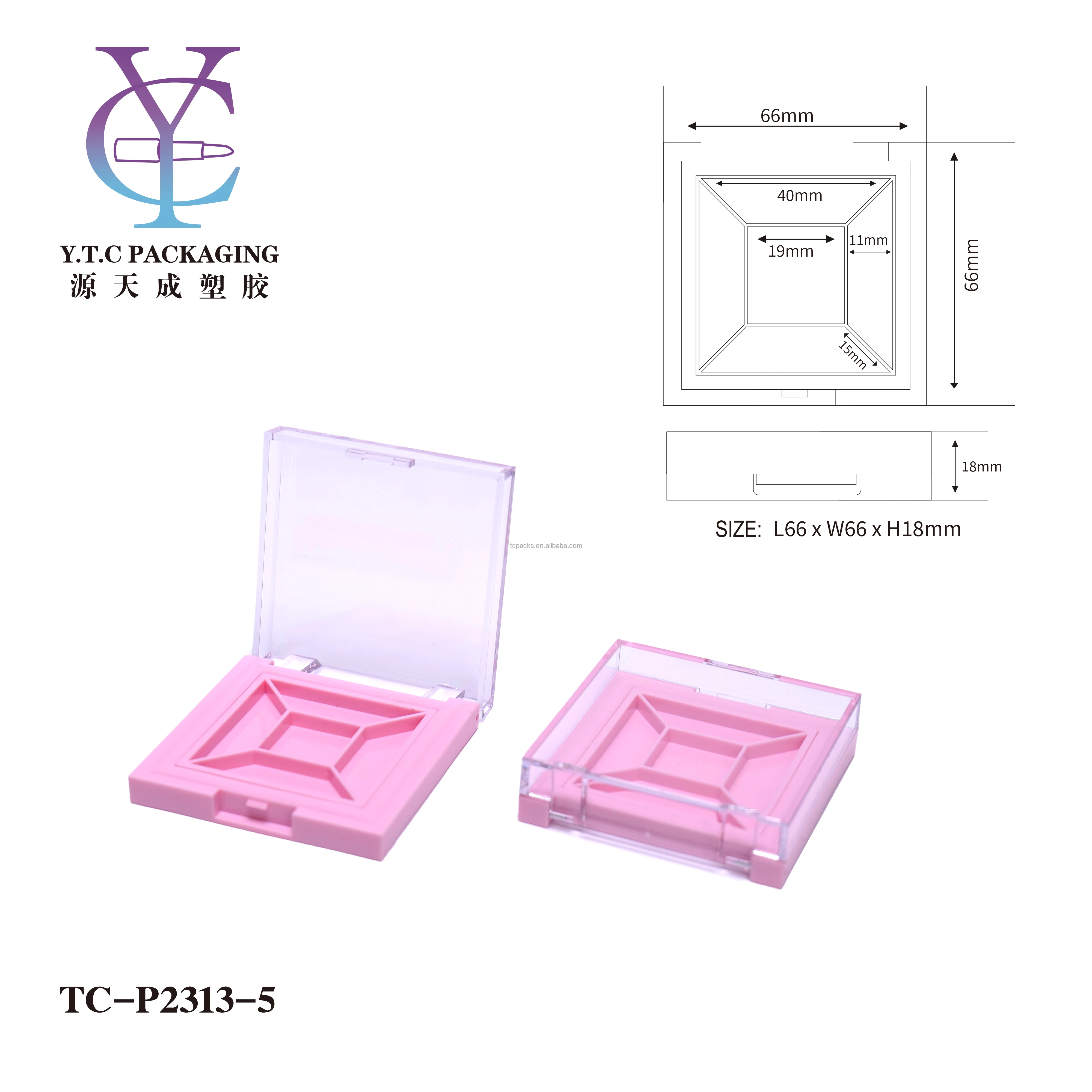 customized logo empty plastic square eyeshadow blush case container compact powder  case