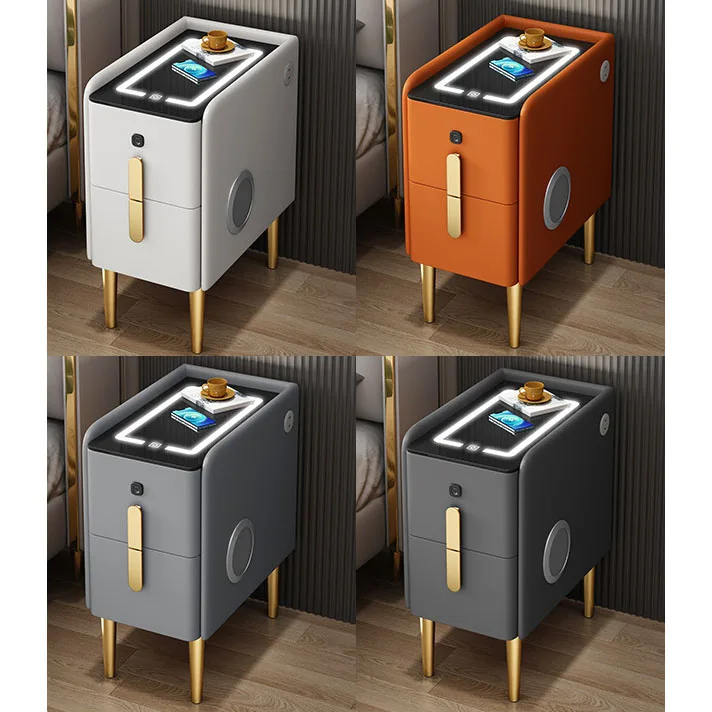 Small smart bedside table wireless charging fingerprint lock solid wood light luxury hotel smart bedside table sofa side table