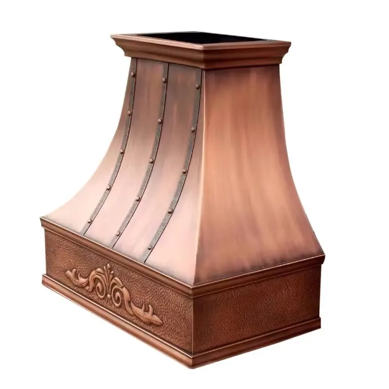 Kitchen copper range hood wall mounted vent hood customized hand hammer rustic vent chimney hood cover