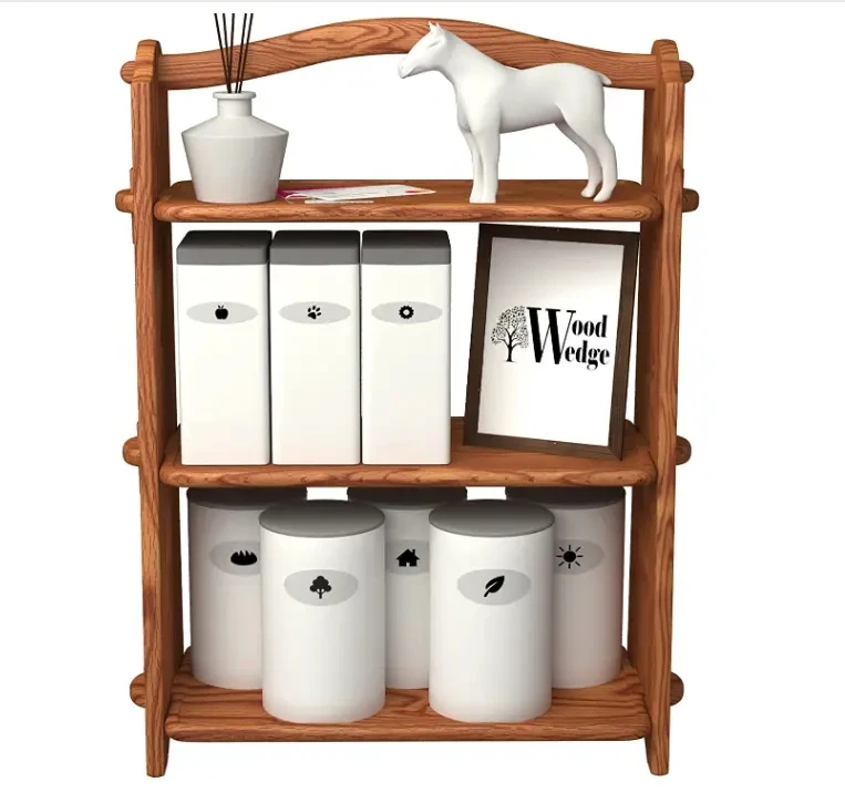 Wooden Wedge Shelves 3 Tier Storage Organizer Wood Rack For Display Or Storage