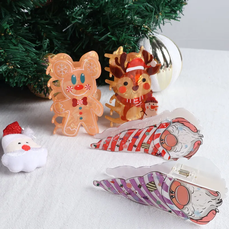 Christmas Gingerbread Man Hair Claw Cute Elk Deer Crab Hair Clip Cartoon Claw Clip Hair Accessories for Women Girls