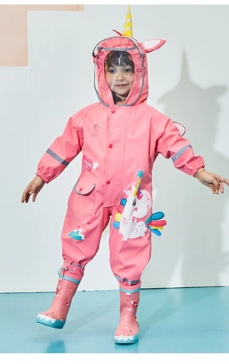 3D style Factory high quality baby mermaid dinosaur cartoon rain gear one piece sets kids rain suit overall children raincoat