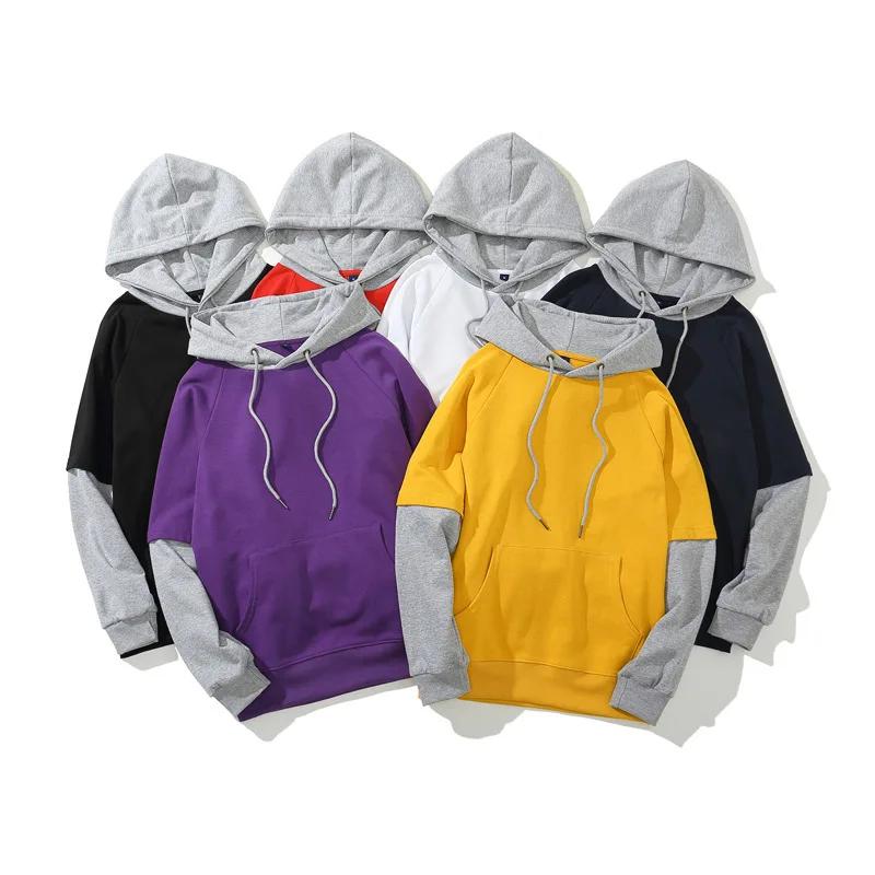 JACKETOWN New Fashion Custom Long Sleeve Block Color Hoodie Pullover Hooded Sweatshirt Men