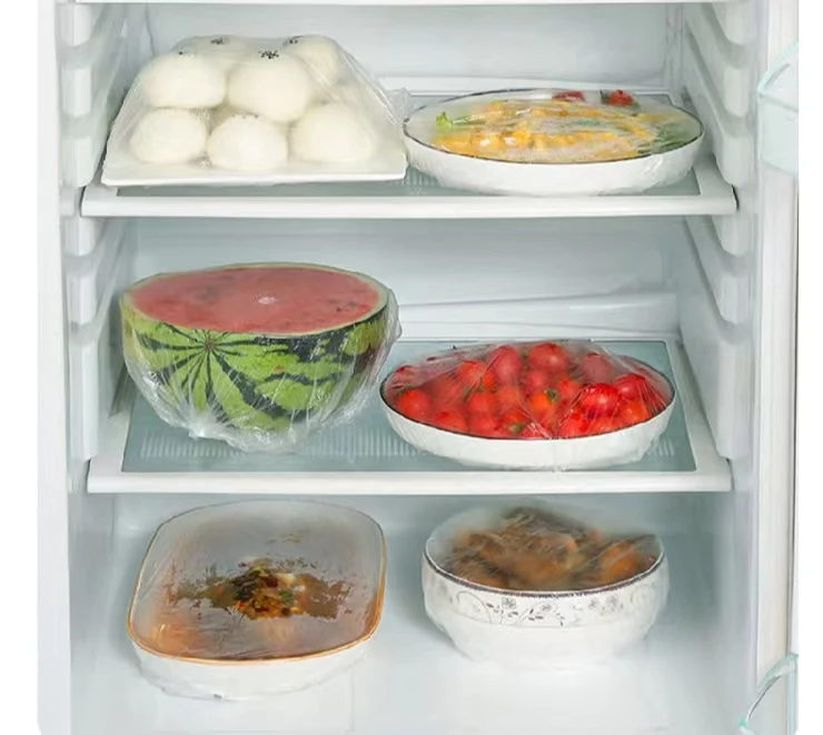 100pcs Disposable Food Cover Plastic Wrap Elastic Food Lids For Fruit Bowls Cups Storage Kitchen Fresh Keeping Saver Bag