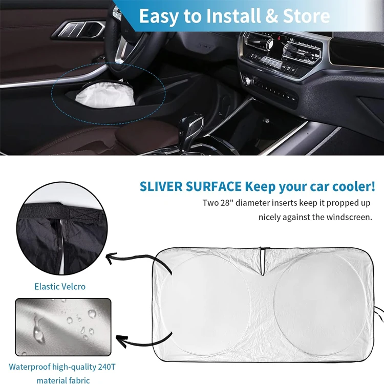210T Reflective Polyester Foldable Car Sun Visor Car Windshield Sunshade with Storage Pouch