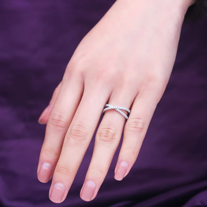 Costume Fashion Jewelry 925 Sterling Silver Ring CZ Bead Paved Infinity Ring for Women