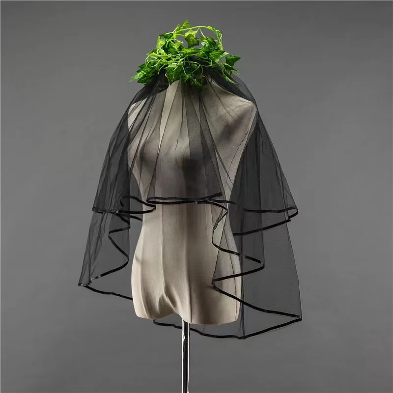 Women Short  Shoulder Length Veil Two-Layer Bridal Veils Ribbon Edge Adult for Women White Pure Lady Party Marriage Wedding Veil