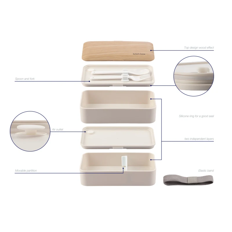 Japanese style simple insulation 2 layer bamboo lunch box lakeproof food container