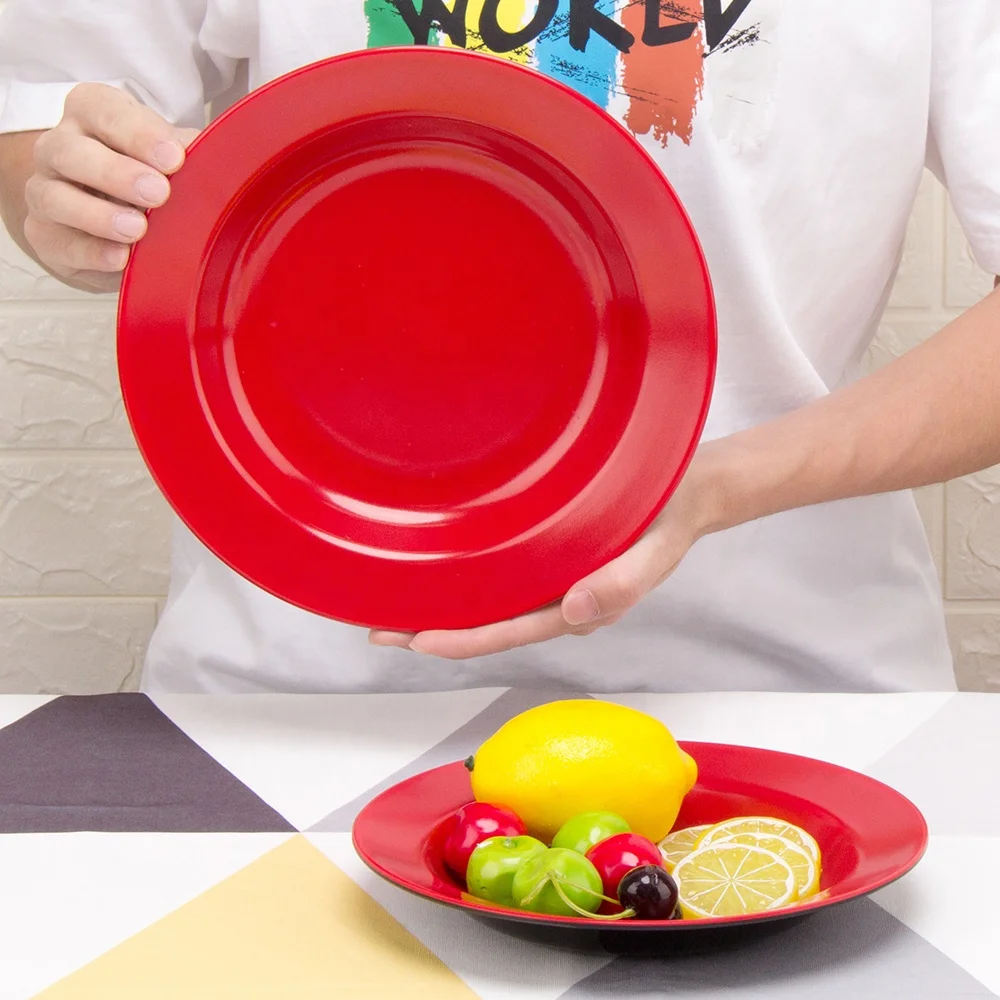 
Cheap Round Deep Dinner Plate Black and Red Two-color Wholesale Restaurant Dinner Plate 