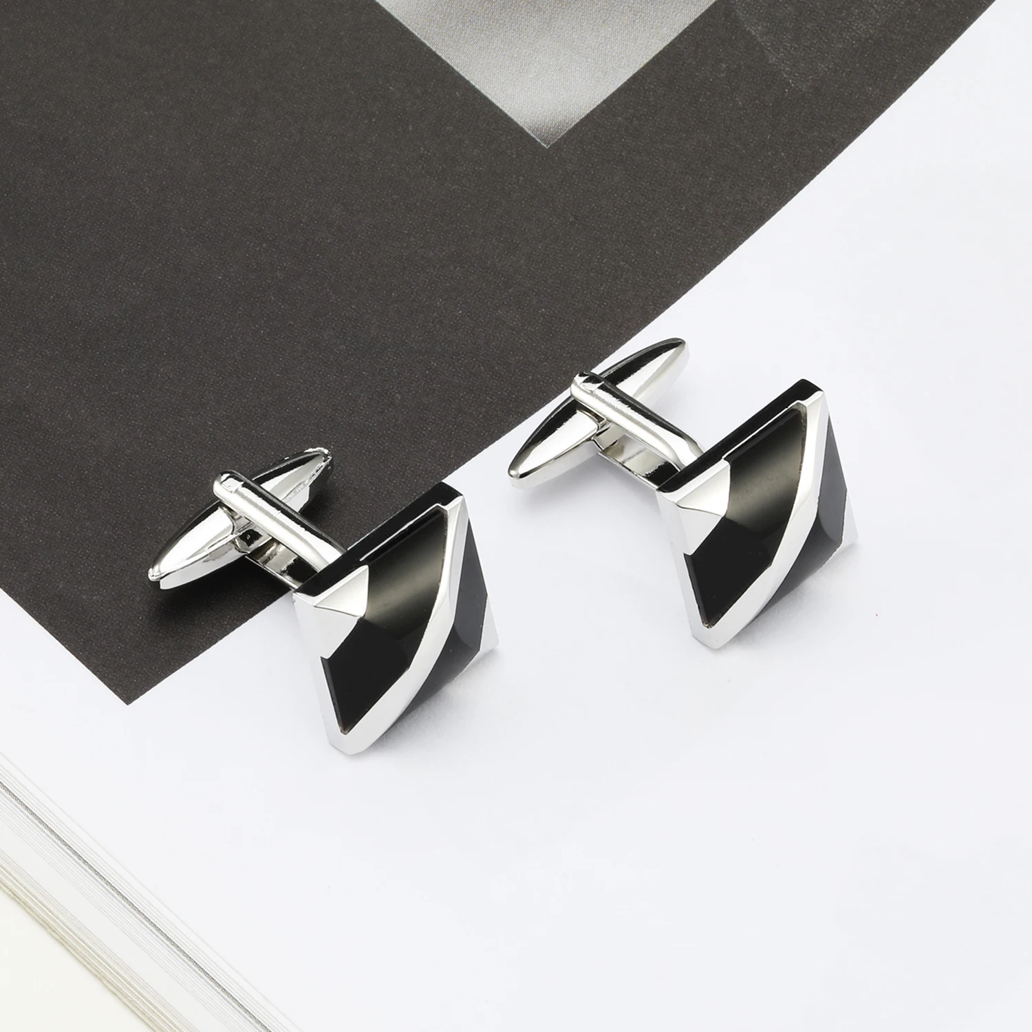 OB Jewelry-Silver Metal Men Jewelry Cuff links White or Black Stone Splicing Cufflinks Newest Square Cufflinks For Mens Shirts