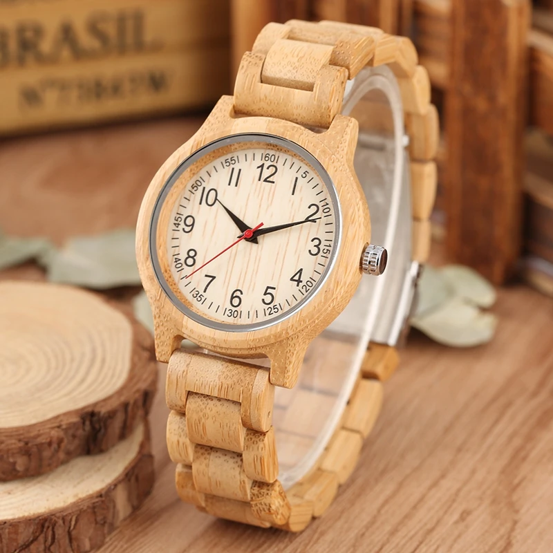 Natural All Bamboo Wood Clock Watches Women Wood Watch Quartz Ladies Dress Watch