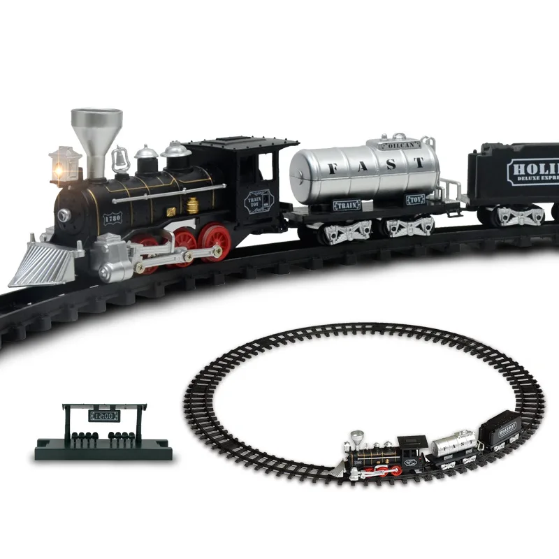 2024 smoke train set long track with light sound music model christmas train train set electric on track kids toys