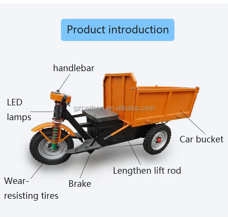 Vehicle mounted electric tricycle Electric tricycles for transporting construction materials on construction sites
