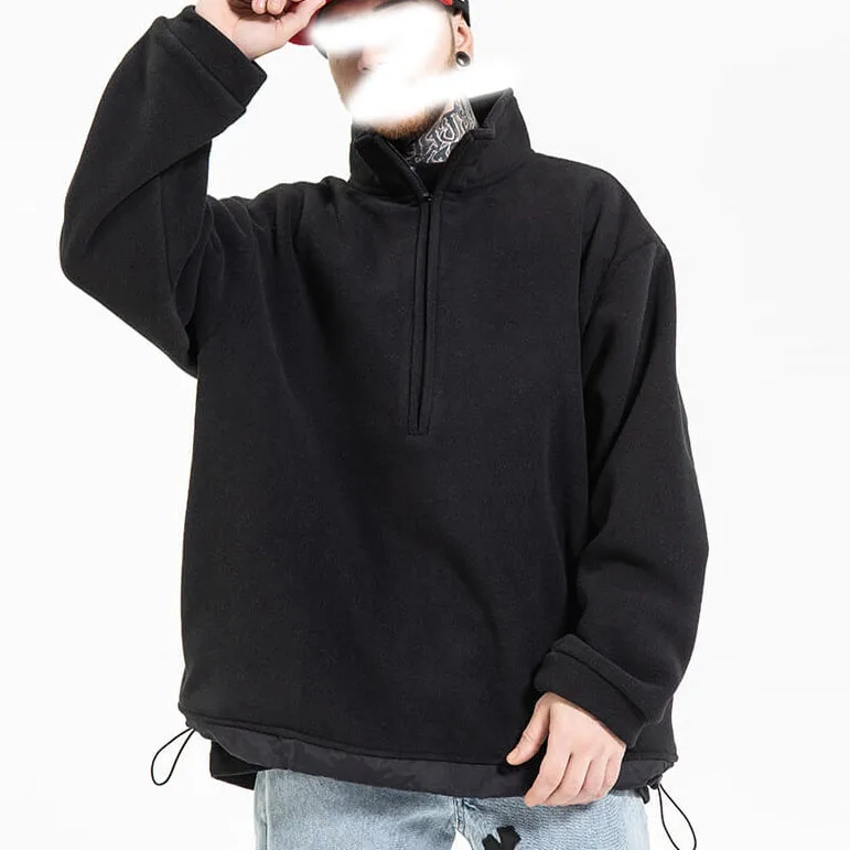 Polar Fleece Half Zip Up Pullover Jumper Cover Stitching Hem Work Out Wear For Men
