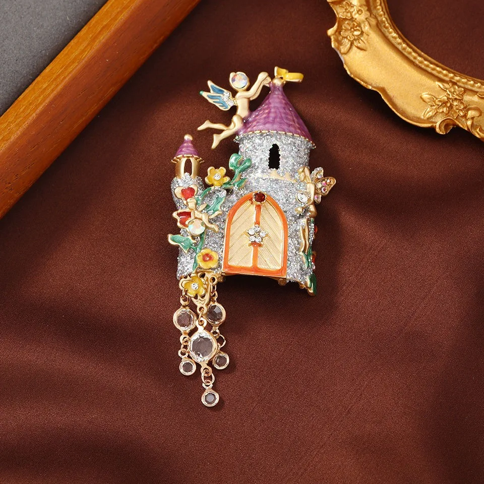 Dream Fashion Elf Fairy Tale Castle brooch Light Luxury Alloy Drip Oil Trendy Brooch Pin Female