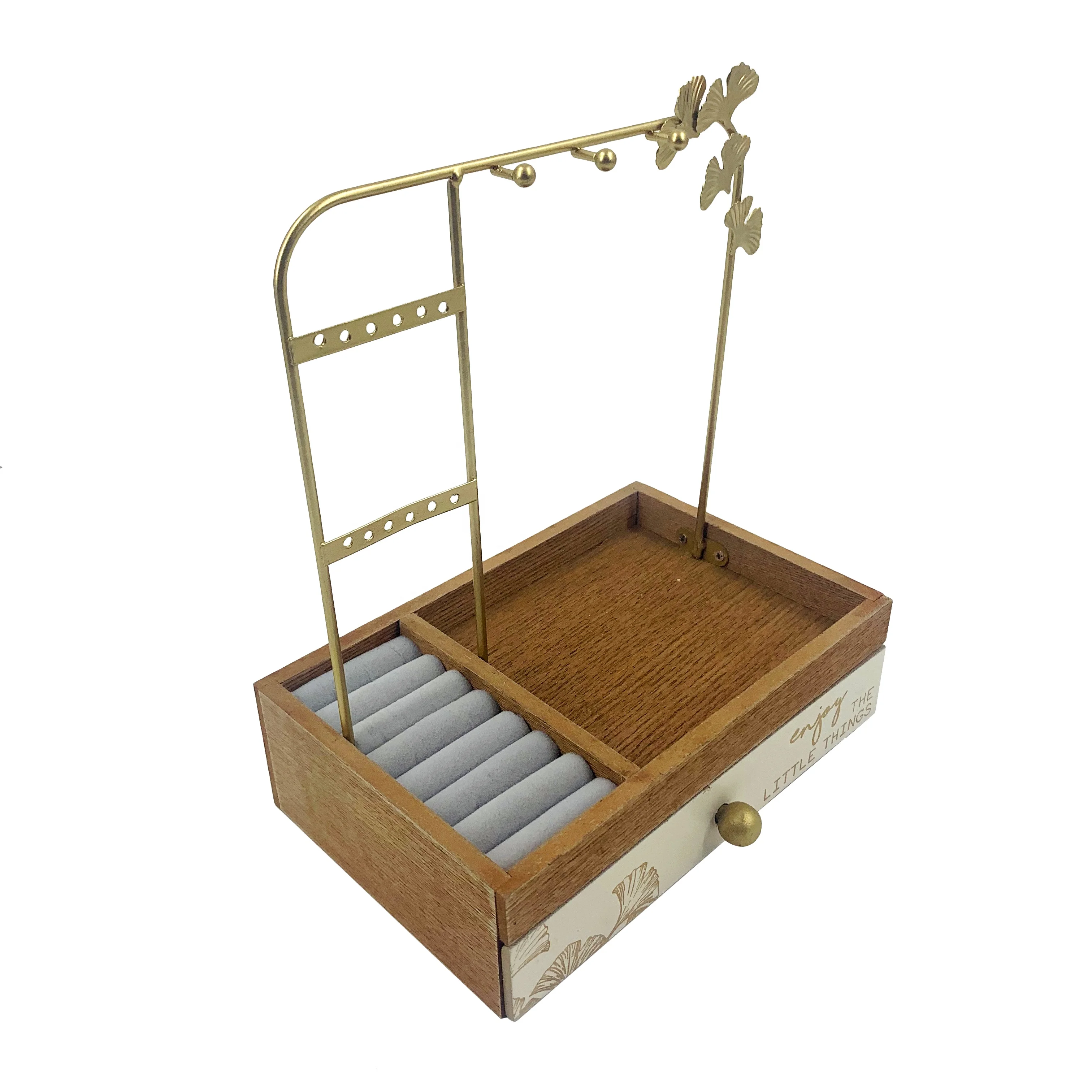 Elegant Jewelry Metal Organizer Flower Necklaces Bracelets Earrings Display Stand Rack Holder With Small Drawer