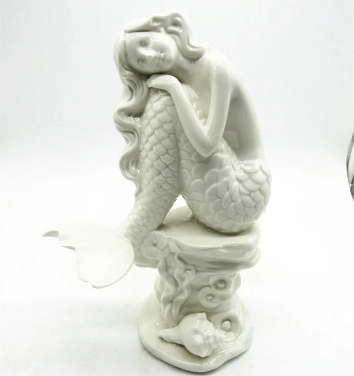 Ceramic kneel mermaid  statue ,mermaid figurine decorations