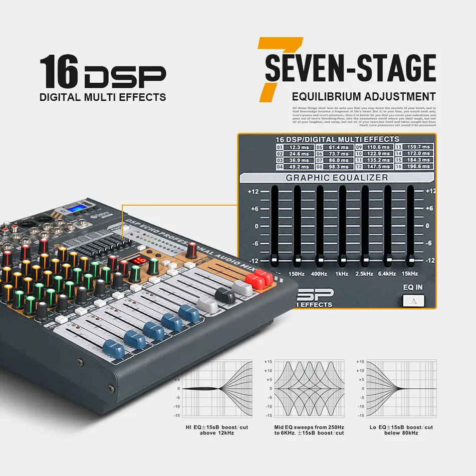 Pro Sound Powered Mixer 6 Channel Karaoke professional Multifunction audio mixer DJ console with DSP EFX