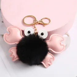 Wholesale Plush Animal Pom Pom ball Crab Keychain Fur Ball Furry Puff Ball Keychain