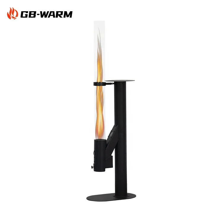 Outdoor patio heater wood pellet fireplace stove with torch kit glass tube