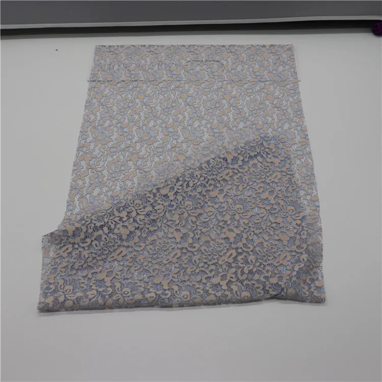 
Hot high quality 66%nylon 34%cotton knitted lace fabric two-tone color with eyelash for dress, underwear, pants,bag, shoes 