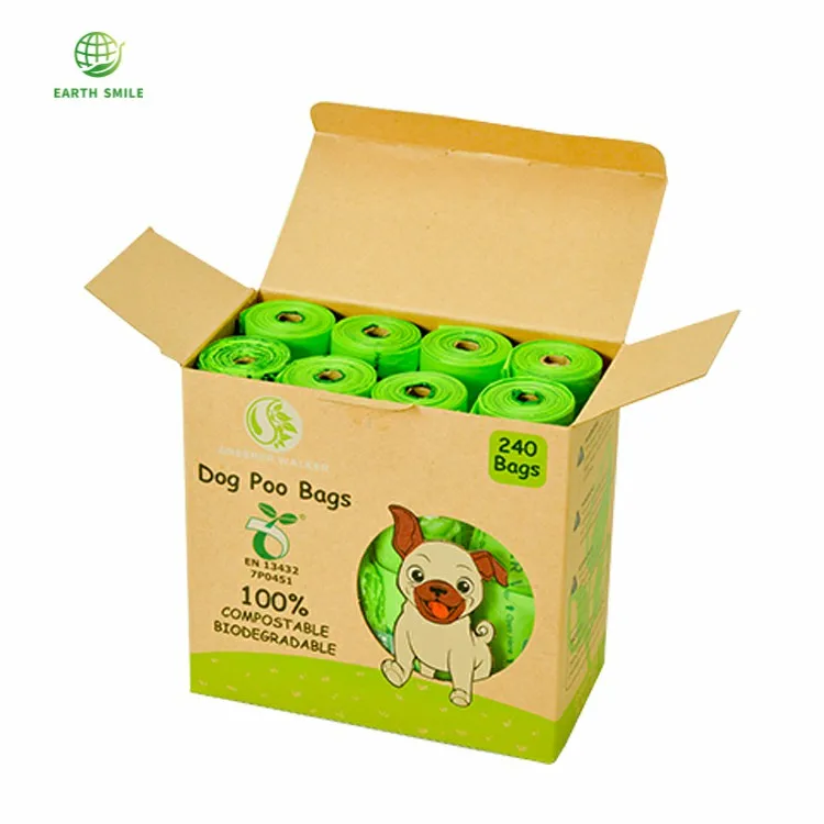 DIN/AS4736/EN13432 Earth Smile Pet Waste Dog Poop Bag Dispenser With Tie Handle Bag