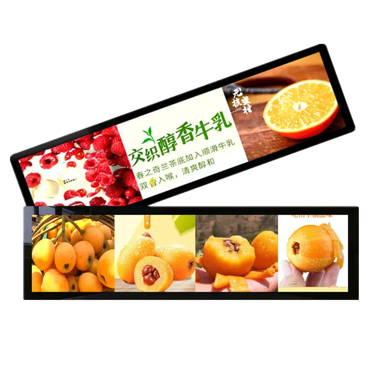 High Resolution Slim Shelf Bar LCD Screen Stretched Digital Signage Android Ultra Wide TFT Display Monitor for Supermarket