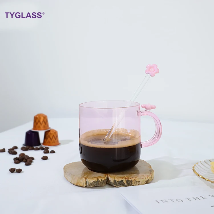 Pink Cherry Blossom Glass Stirring Stick Cute Creative Long Handle Juice Coffee Extended Stirring Stick Glass Stirrer Rod