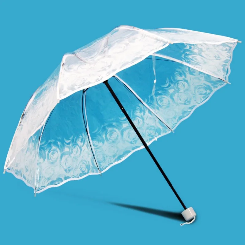 Apollo white printing series transparent three fold umbrella clear flower pattern umbrella waterproof country umbrella