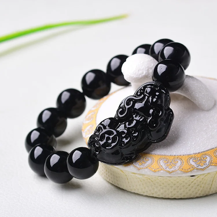 
Stone Beads Crystal Buddha Good Luck Wealth Feng Shui Black Obsidian Pixiu Bracelets for Women Men Jewelry 