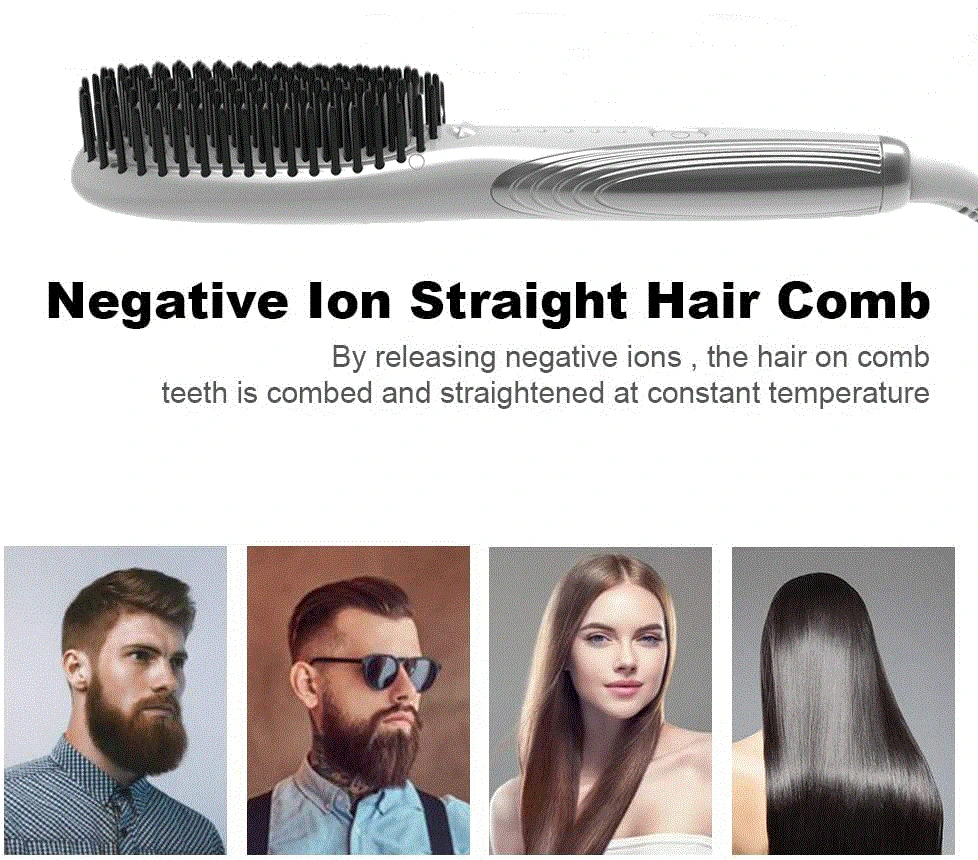 professional Ionic heating  hair straightener gold brush hair iron 2 in 1 beard straightener  brush for salon