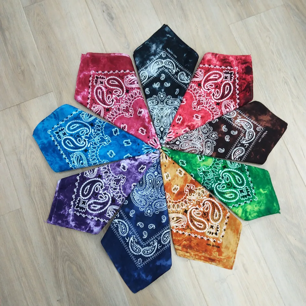 Tie died paisley pure cotton 22*22 inch men pocket square women headband hair scarf buddy bandana