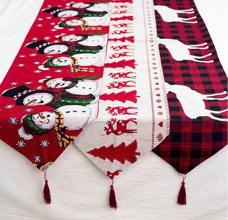 Hot Style Creative European Christmas Decoration Cotton And Linen Embroidery Christmas Table Flag