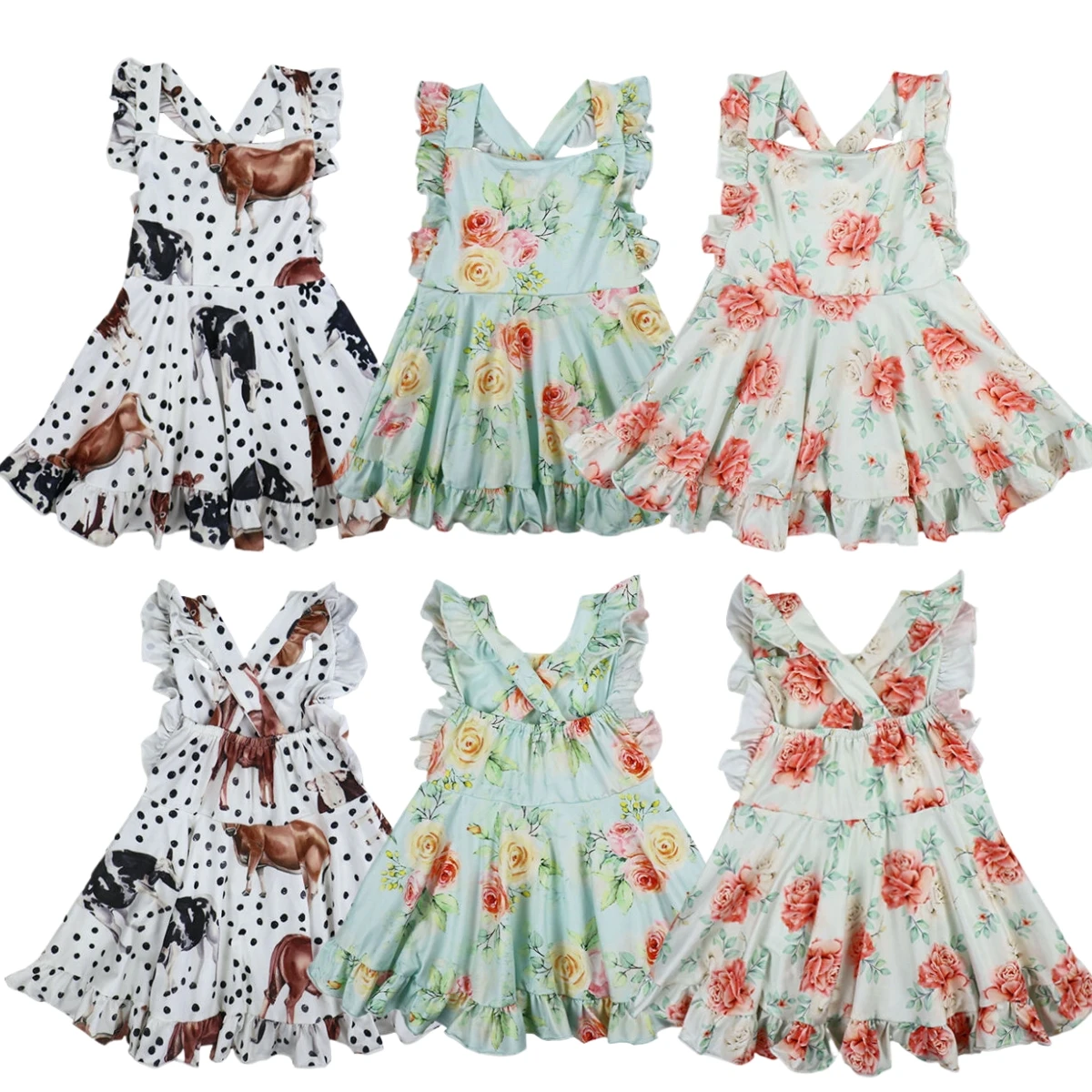 Платье на бретельках для девочек Лидер продаж детское платье с принтом заказ цветочным узором буйвола