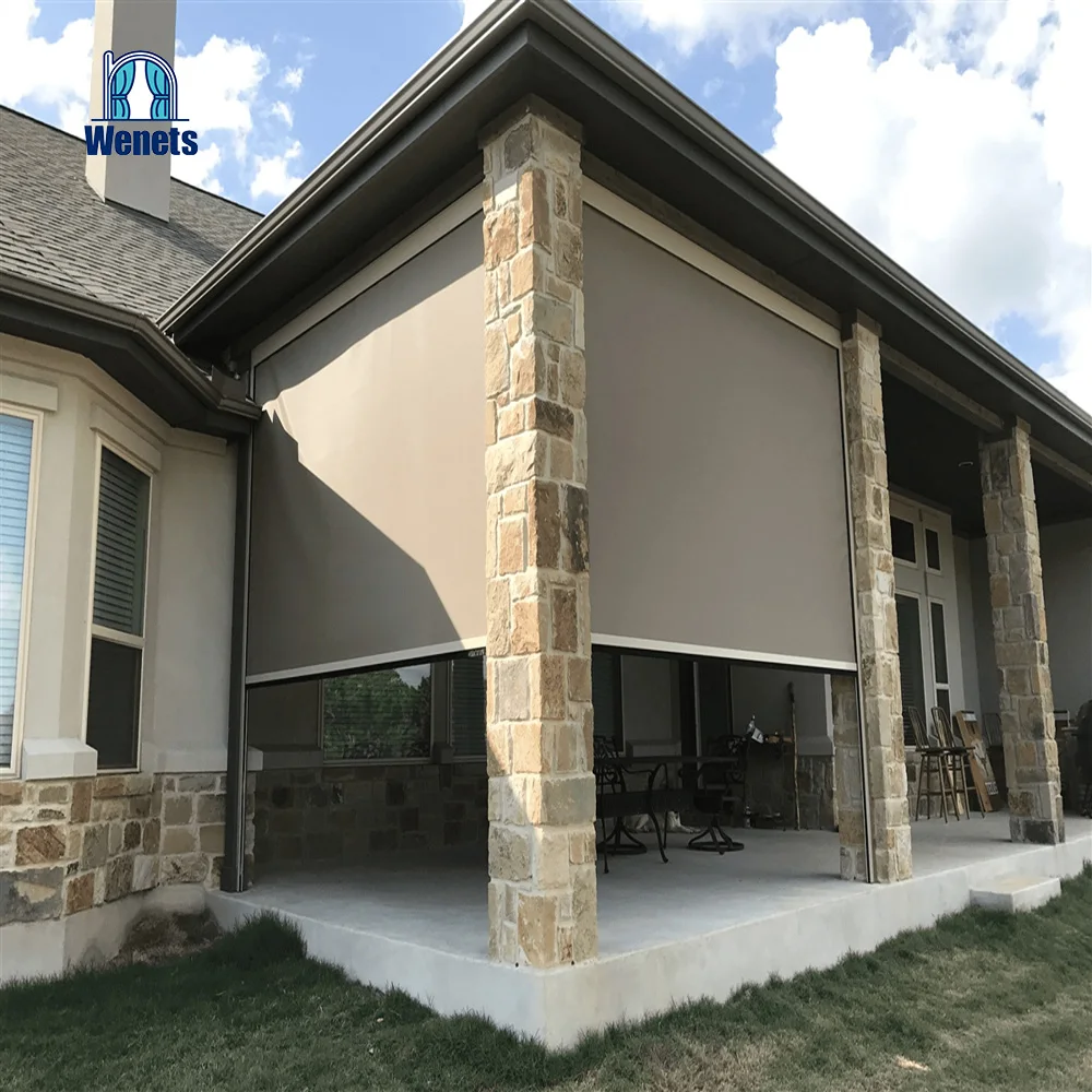 Windproof/Fireproof/waterproof/UV-Protecting Outdoor Motorized Zip Track Blinds For Patio And Swimming Pool