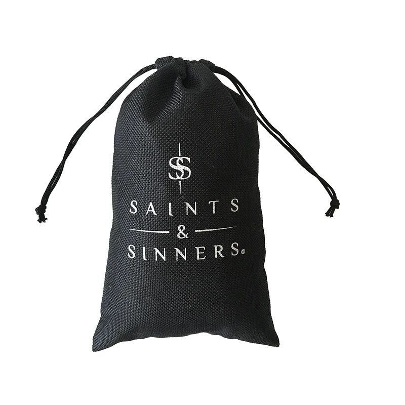 
Customized Logo Black Jute burlap Gift Pouches hemp drawstring Candle Bags 