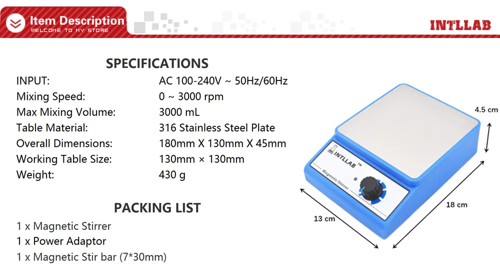 Магнитный мешалка INTLLAB, миксер магнитный с мешалью 3000 об/мин, максимальная емкость перемешивания: 3000 мл
