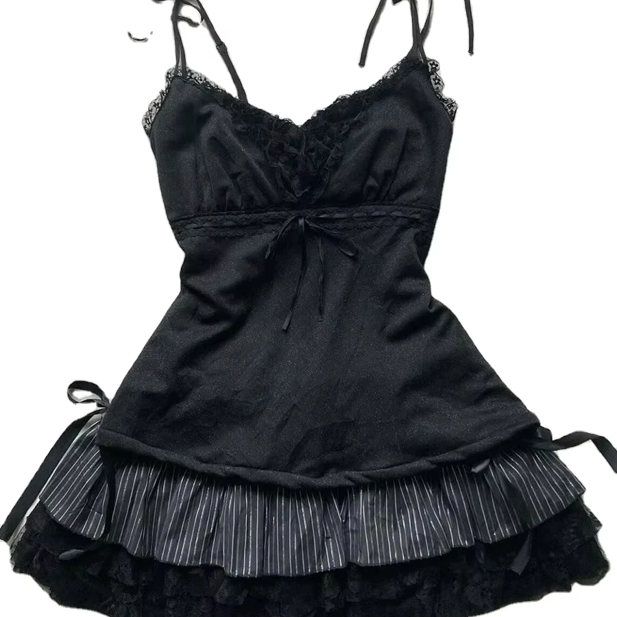 Gothic Summer Crop Top Punk Women Vintage Clothes Lace Sling Hotsweet Girl 2000s Camis Bow Aesthetic  Tank Corset Tops Sexys