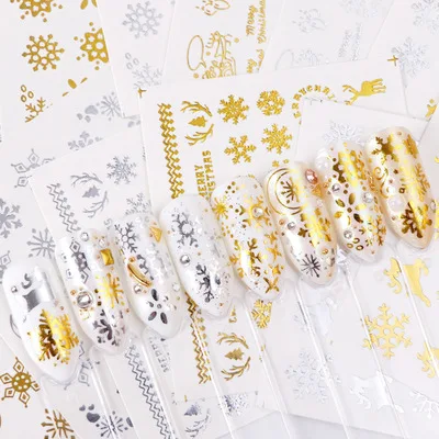 Gold silver nail art sticker Christmas deer pattern Nail Art Decoration Self Adhesive nail art water transfer sticker