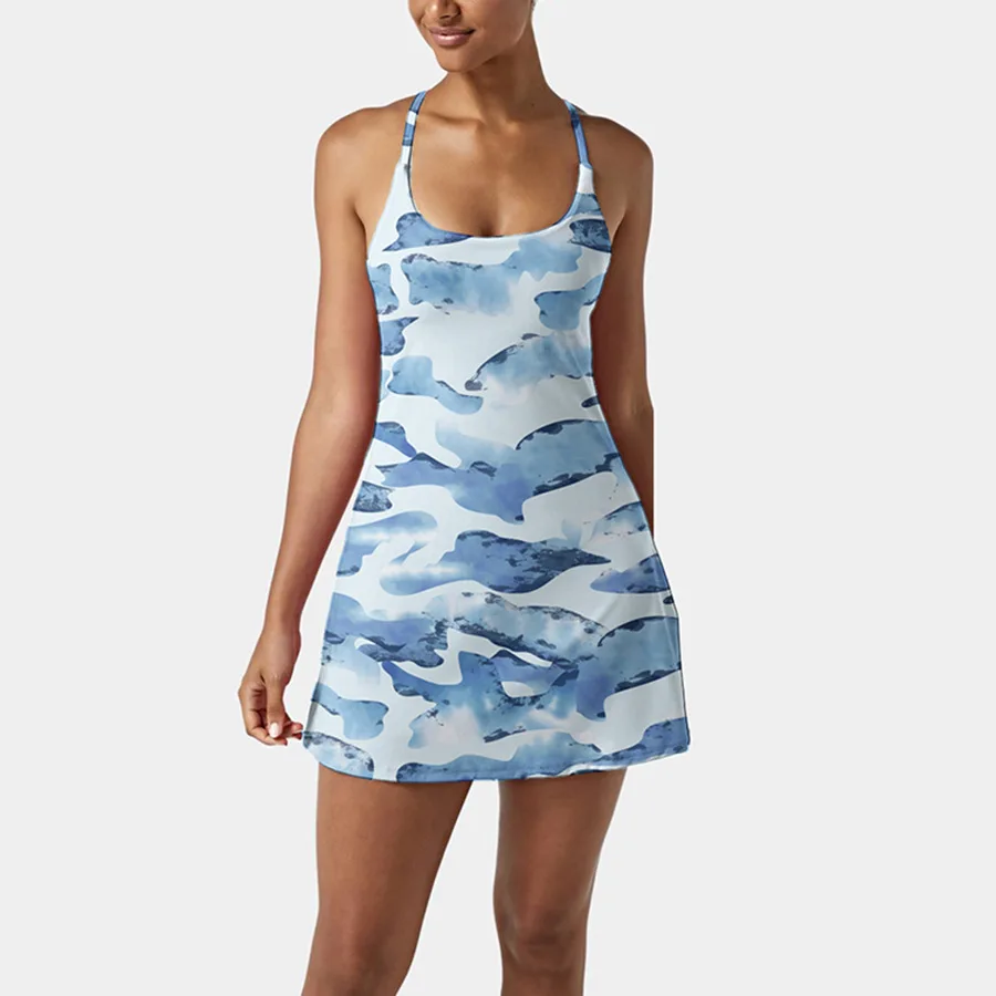 Womens Exercise Workout Dress with Built-in Shorts Sleeveless Athletic Dresses for Golf Tennis