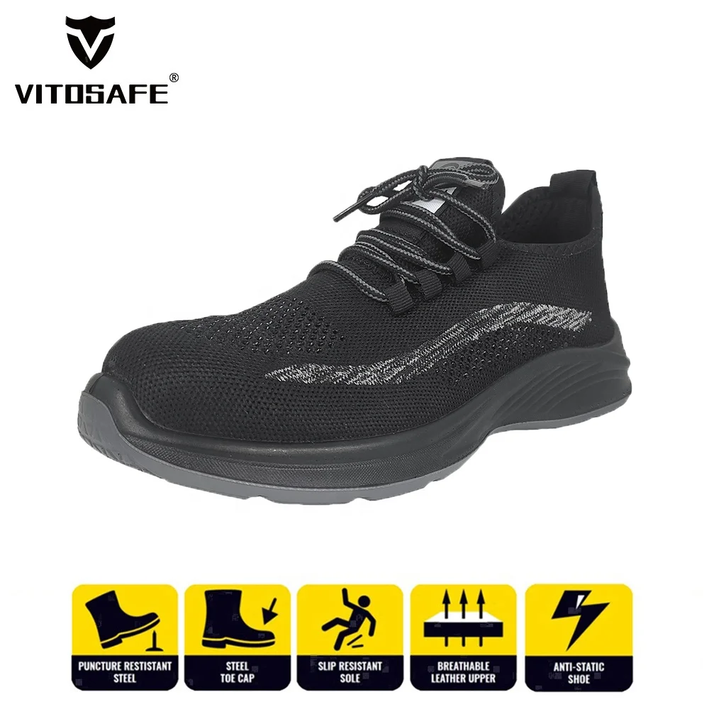 VITOSAFE Anti-Smashing Anti-Puncture Flying Knitting Protective Steel Toe Work Safety Shoes for Men