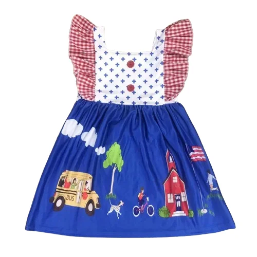 Wholesale children clothing  hot selling milk silk Back to school bag globe alarm clock small fly sleeve dress